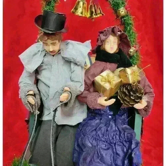 Traditions-Fabric Mache Family in Holiday Carriage - Picture 5 of 10